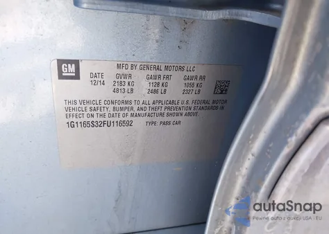 2015 Chevrolet Impala 2Lz z USA, uszkodzony, nr VIN 1G1165S32FU116592